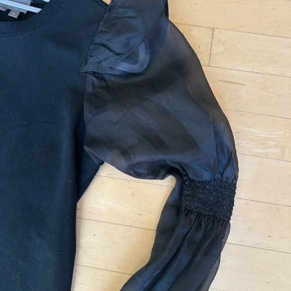 Anthropologie Black knit front, Puff sheer sleeve Top,XS, CB2445 - Picture 3 of 4